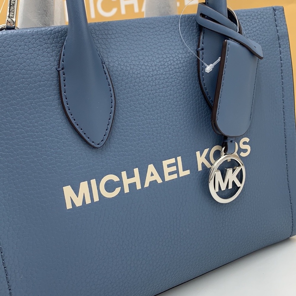 Michael Kors Mirella Small Pebbled Leather Crossbody Top Zip XBODY Bag Denim NWT - Picture 15 of 16